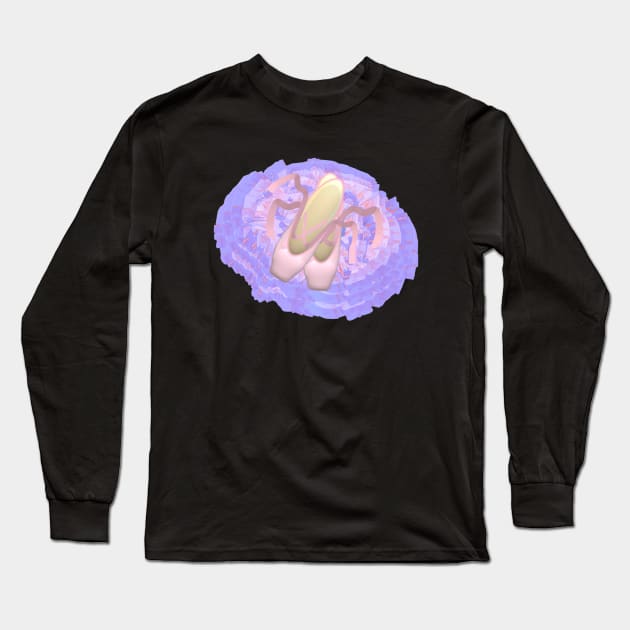 Ballet Toe Shoes and Tutu (Black Background) Long Sleeve T-Shirt by Art By LM Designs 